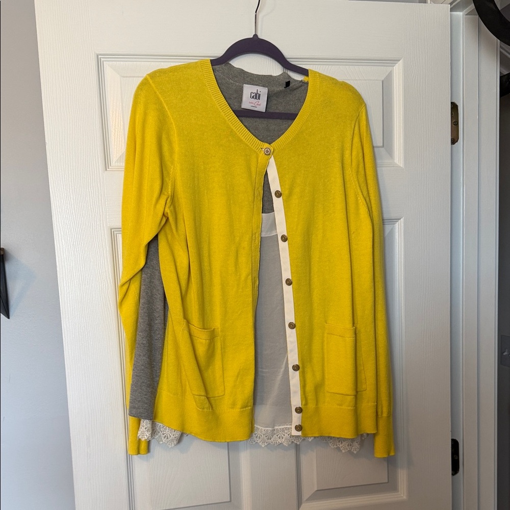 CAbi Yellow Button-Up Lace Cardigan Sweater